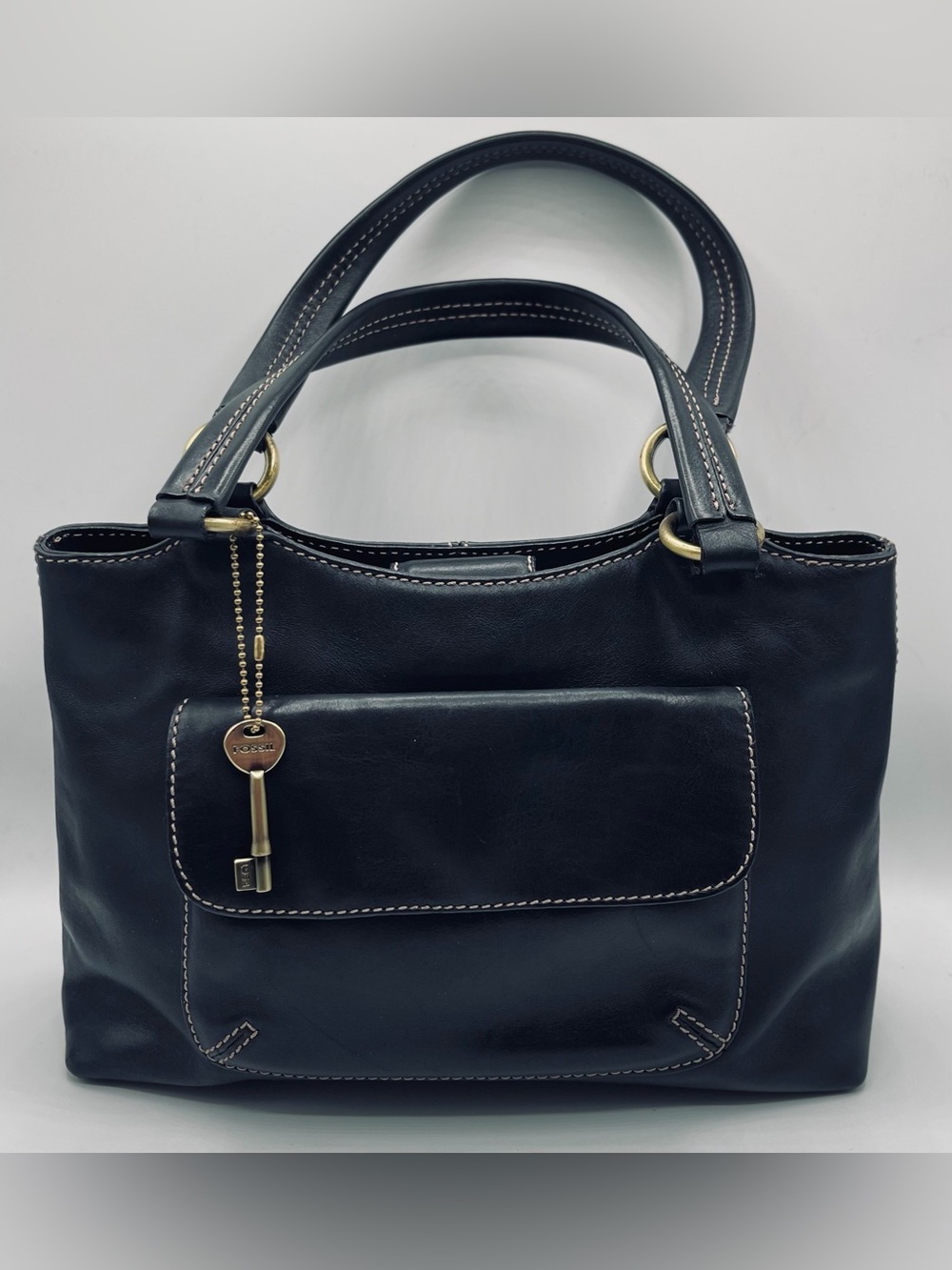 Vintage Fossil Black Leather Bag Original Key Charm Y2K 90s Model 75082 1954